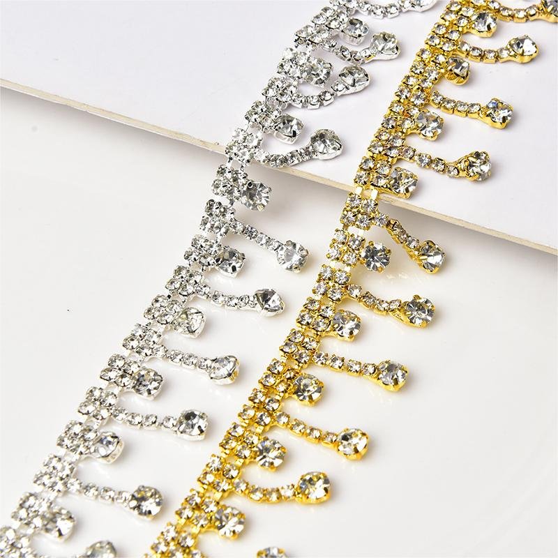 JFRT044 Fringe Rhinestone Trim Chain Crystal By The Yard Tassel Rhinestones For Garment Jewelry Decoration