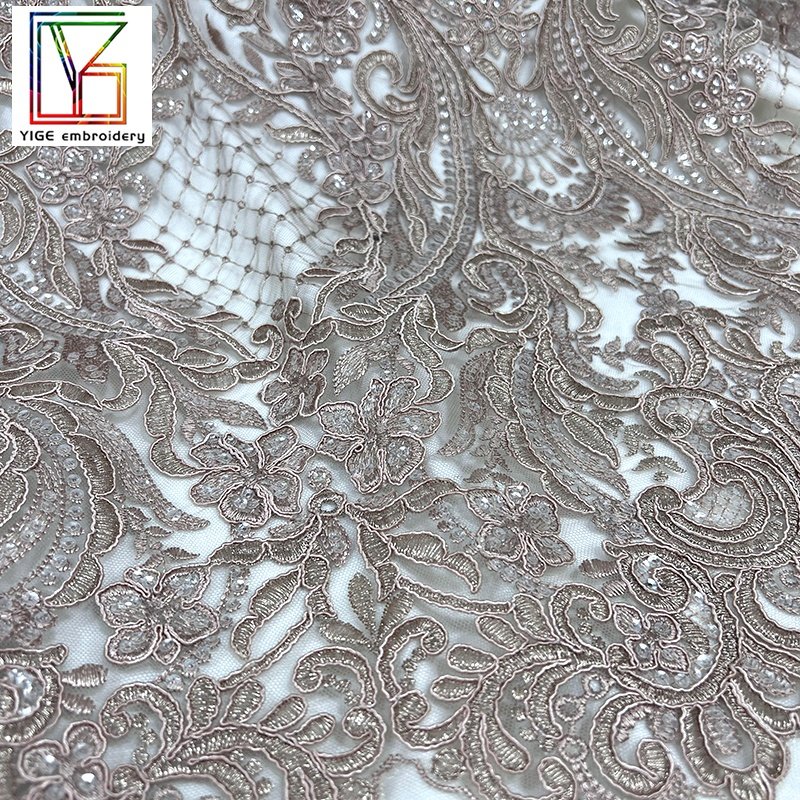 Luxury New arrival cord lace mesh sequins embroidery lace fabric for african wedding dress