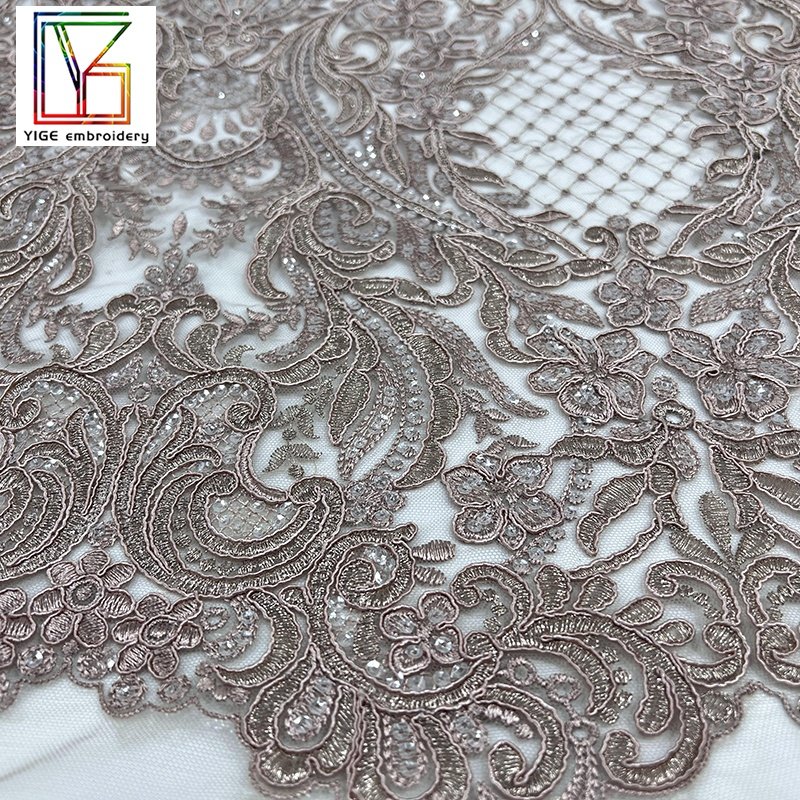Luxury New arrival cord lace mesh sequins embroidery lace fabric for african wedding dress