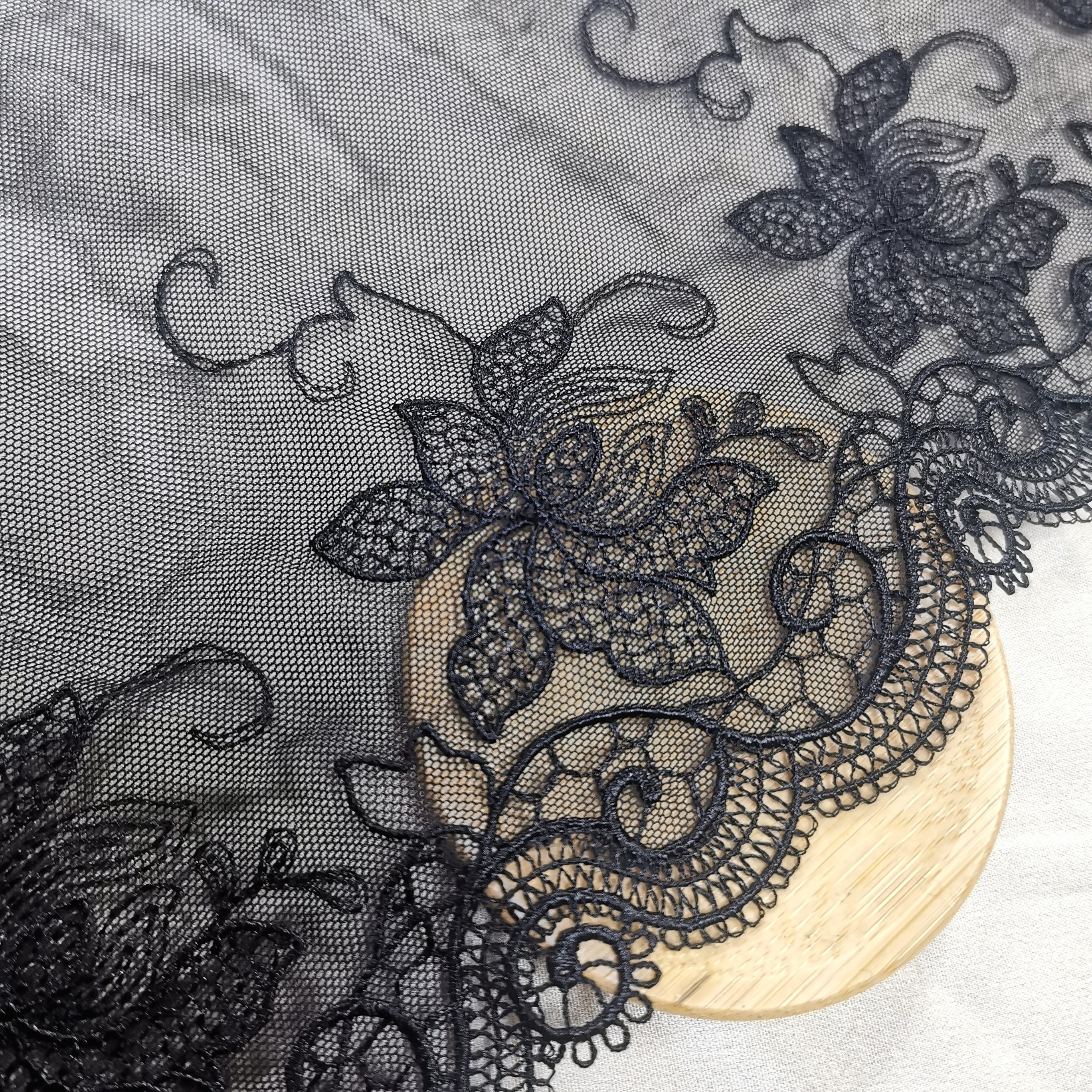 High Quality Fashion 16cm wide Embroidered Flower Black mesh Lace trim for women lingerie clothing lace