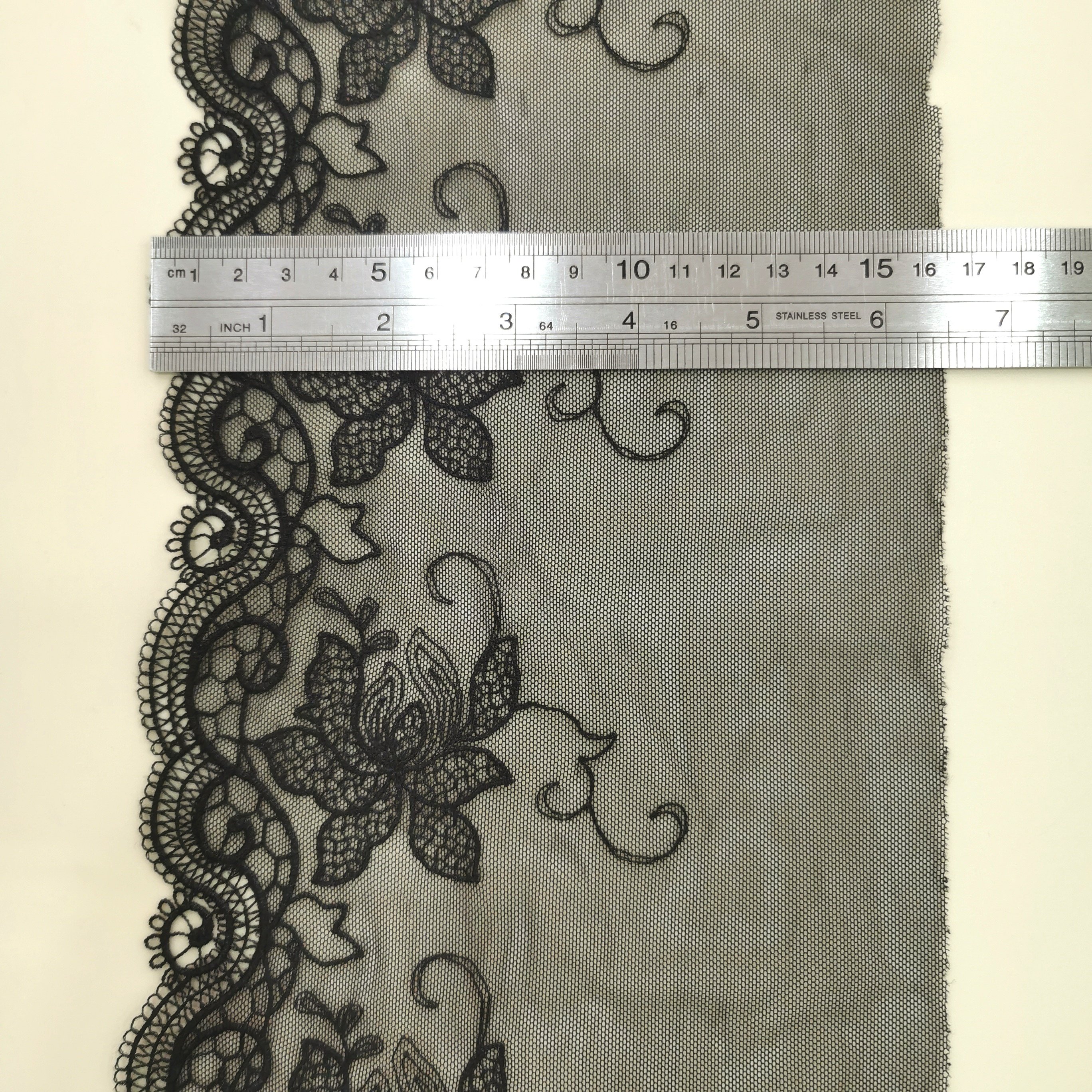 High Quality Fashion 16cm wide Embroidered Flower Black mesh Lace trim for women lingerie clothing lace