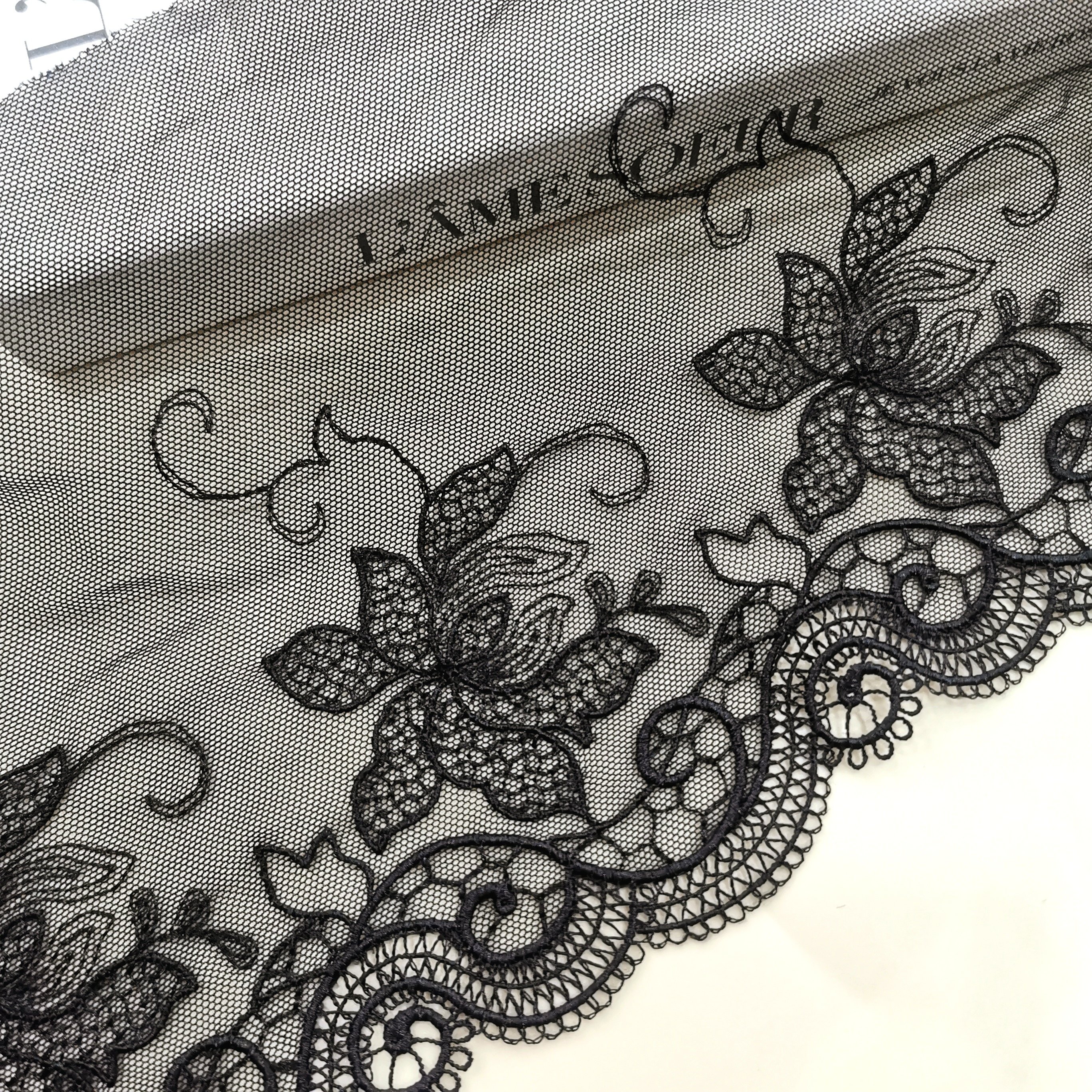 High Quality Fashion 16cm wide Embroidered Flower Black mesh Lace trim for women lingerie clothing lace