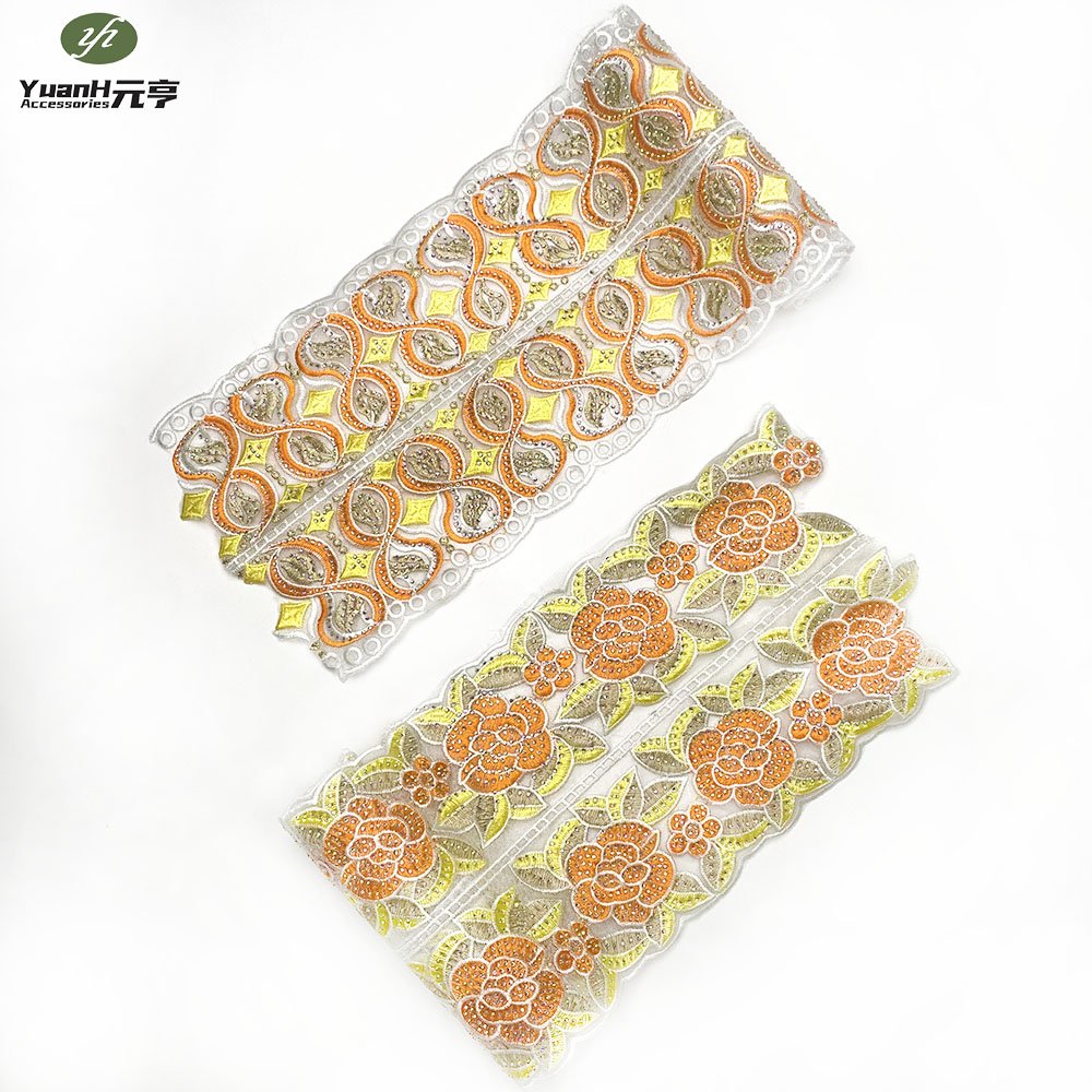 Customizable DIY garment accessories 3D flower organza mesh embroidery textile dress skirt edge broder lace fabric trim