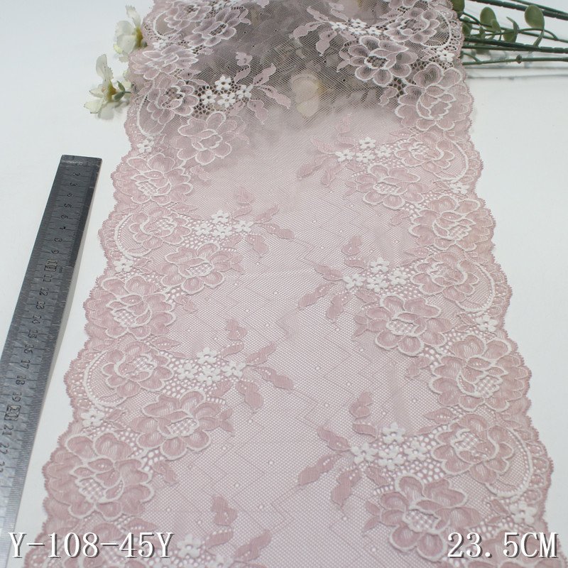Factory price Bicolor Elastic Lace Trim 23cm Soft Stretch spandex Lace fabric Vintage Flora Pattern for women lingerie panties