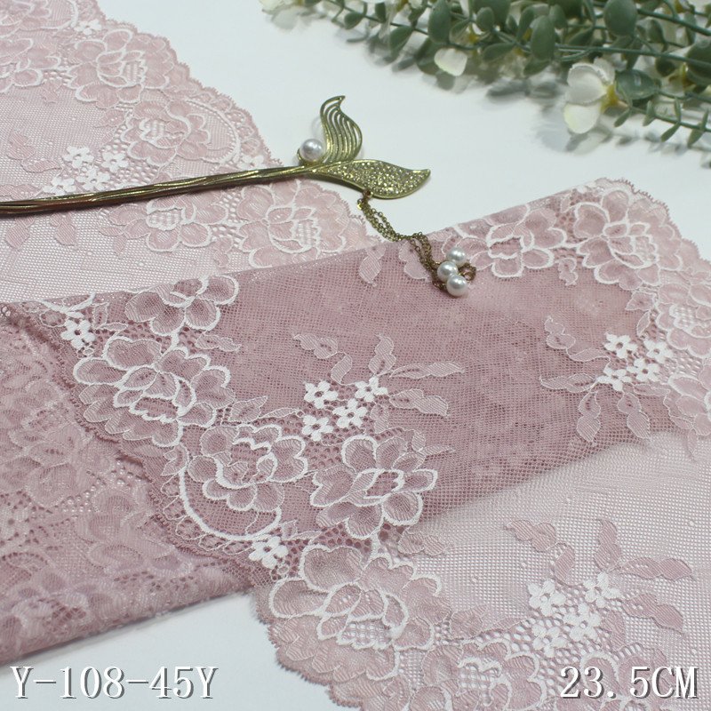 Factory price Bicolor Elastic Lace Trim 23cm Soft Stretch spandex Lace fabric Vintage Flora Pattern for women lingerie panties
