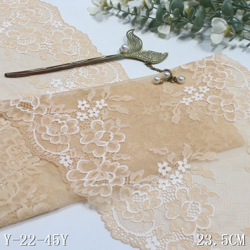 Factory price Bicolor Elastic Lace Trim 23cm Soft Stretch spandex Lace fabric Vintage Flora Pattern for women lingerie panties