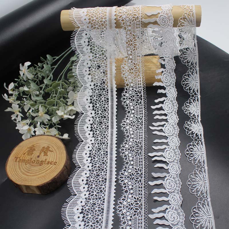 High Quality 100% Polyester Guipure Border Black White Lace Embroidered Custom Lace trim for dress