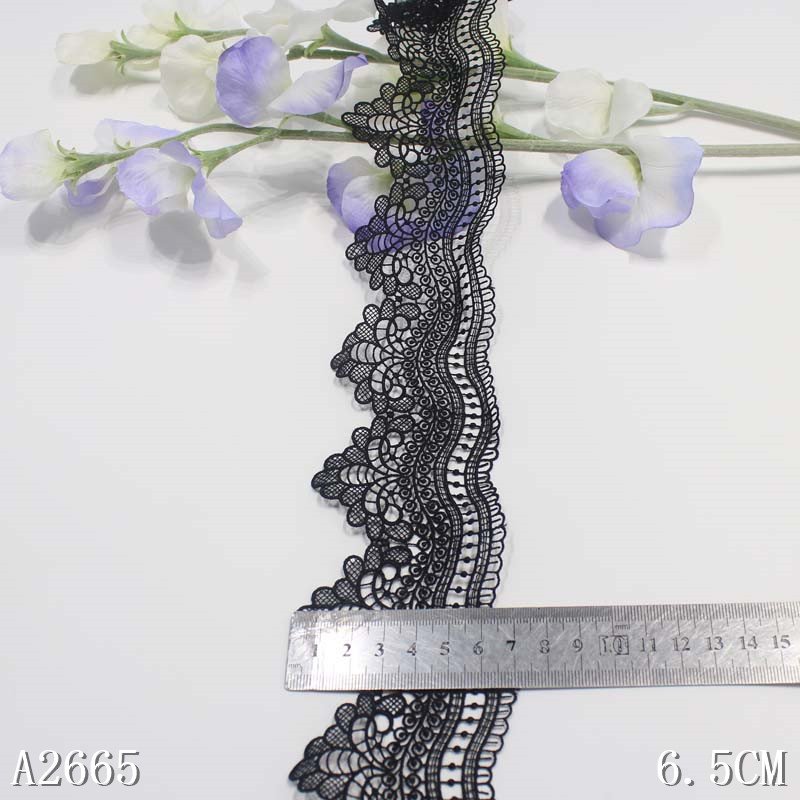 High Quality 100% Polyester Guipure Border Black White Lace Embroidered Custom Lace trim for dress