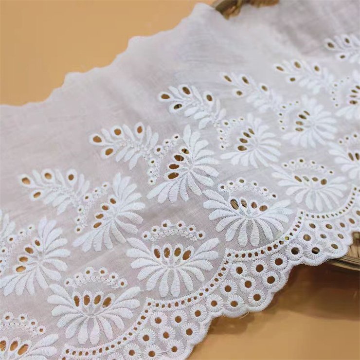 Hot selling 20cm wide white French decal fabric bridal dress accessories with trimmed embroidery lace and skirt trimming
