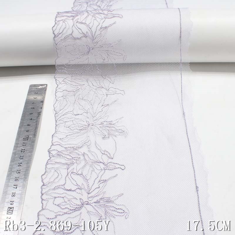 Nylon Polyester Fabric 18cm Light Purple Mesh Lace Flower Embroidered Lace Trim for Women