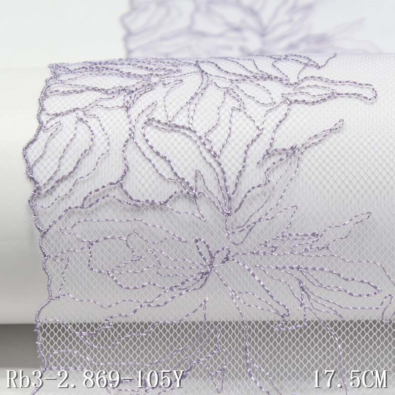 Nylon Polyester Fabric 18cm Light Purple Mesh Lace Flower Embroidered Lace Trim for Women