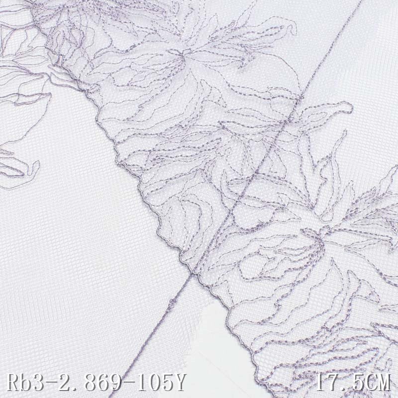 Nylon Polyester Fabric 18cm Light Purple Mesh Lace Flower Embroidered Lace Trim for Women