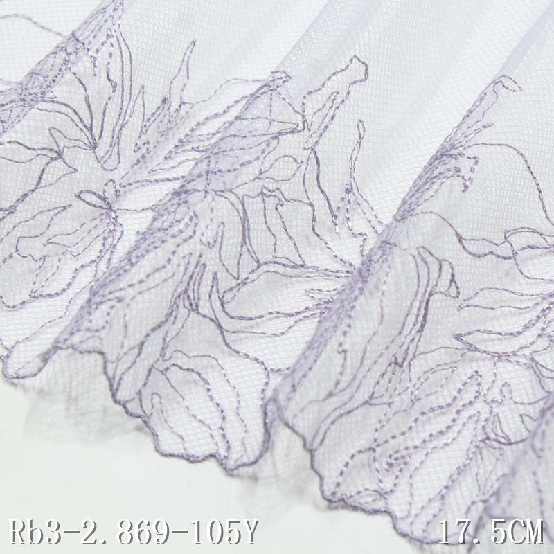 Nylon Polyester Fabric 18cm Light Purple Mesh Lace Flower Embroidered Lace Trim for Women
