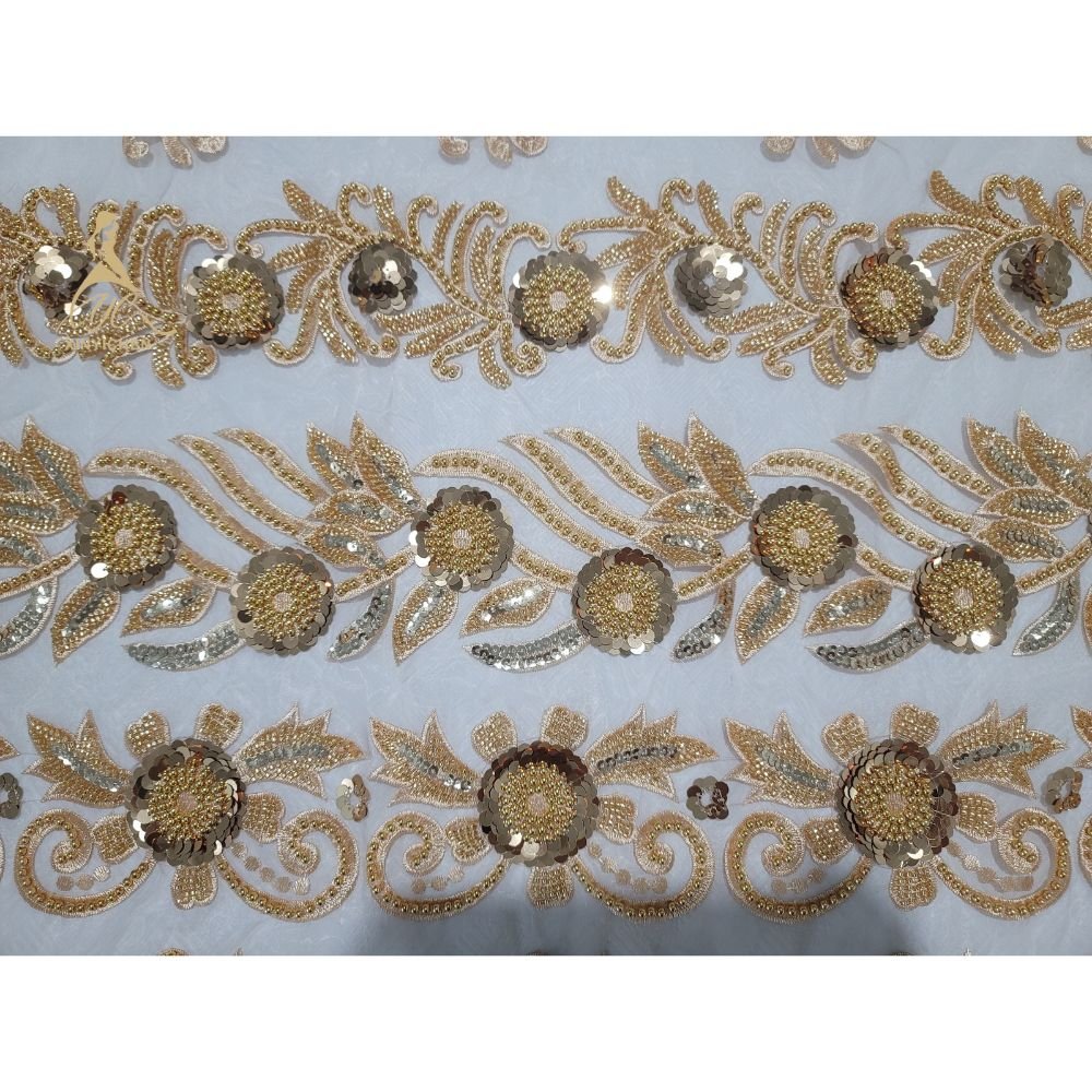 new golden sequin beads 3d flower embroidery gold lace trimming embroidery for wedding party