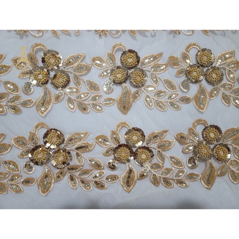 new golden sequin beads 3d flower embroidery gold lace trimming embroidery for wedding party