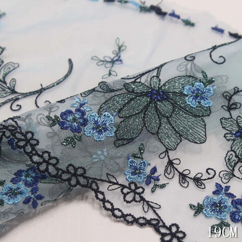 Beautiful Big Flowers Blue Mesh Bottom Lace Underwear Panties Accessories No Elastic Embroidery Women Lace trim 19cm