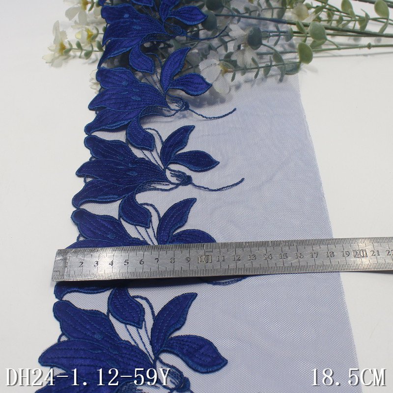 2024 Popular Quality Net Royal Blue Embroidery Lace Trim Blue Voile Floral Lace fabric For Women Sexy Lingerie