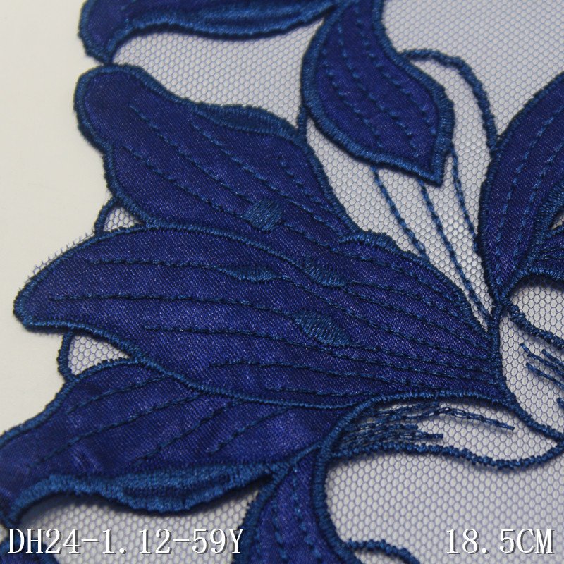 2024 Popular Quality Net Royal Blue Embroidery Lace Trim Blue Voile Floral Lace fabric For Women Sexy Lingerie