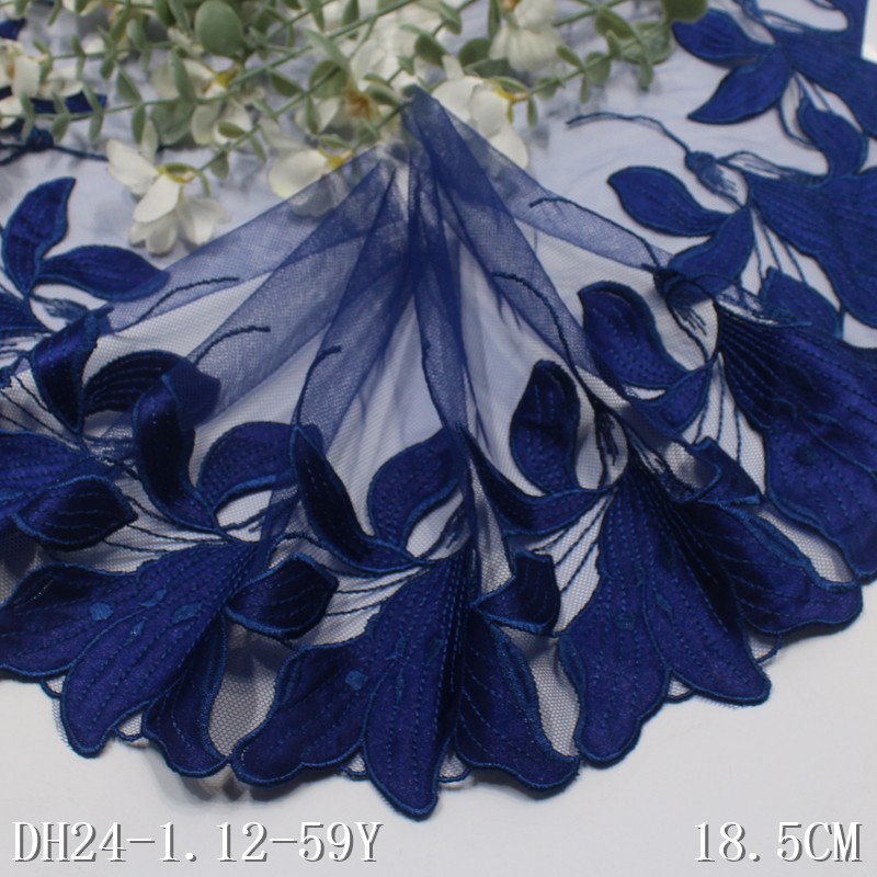 2024 Popular Quality Net Royal Blue Embroidery Lace Trim Blue Voile Floral Lace fabric For Women Sexy Lingerie
