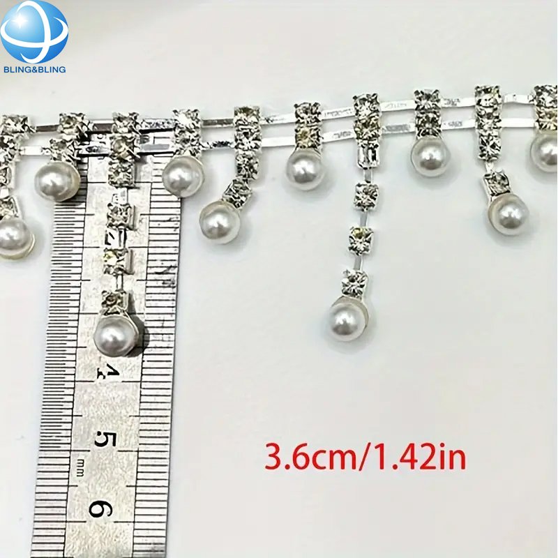 Clear Rhinestone Beaded Trim Chain Fringe Tassel Pearl Cup Chain For Wedding Garment Shoe Dress Necklace Bag DIY Jewel Making