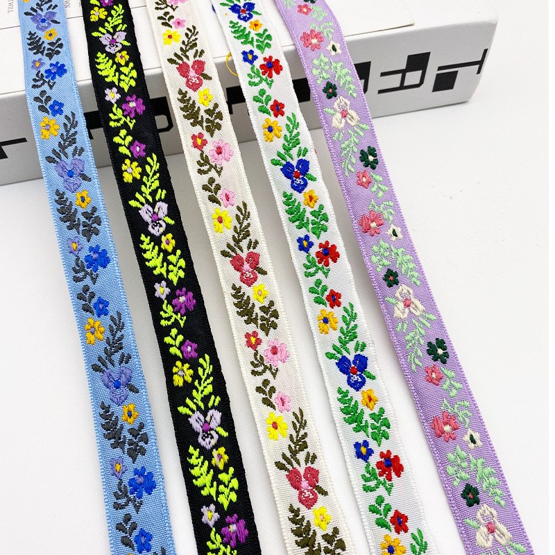 Wholesale sewing accessories trimming single face vintage ethnic style flower embroidery jacquard woven ribbon