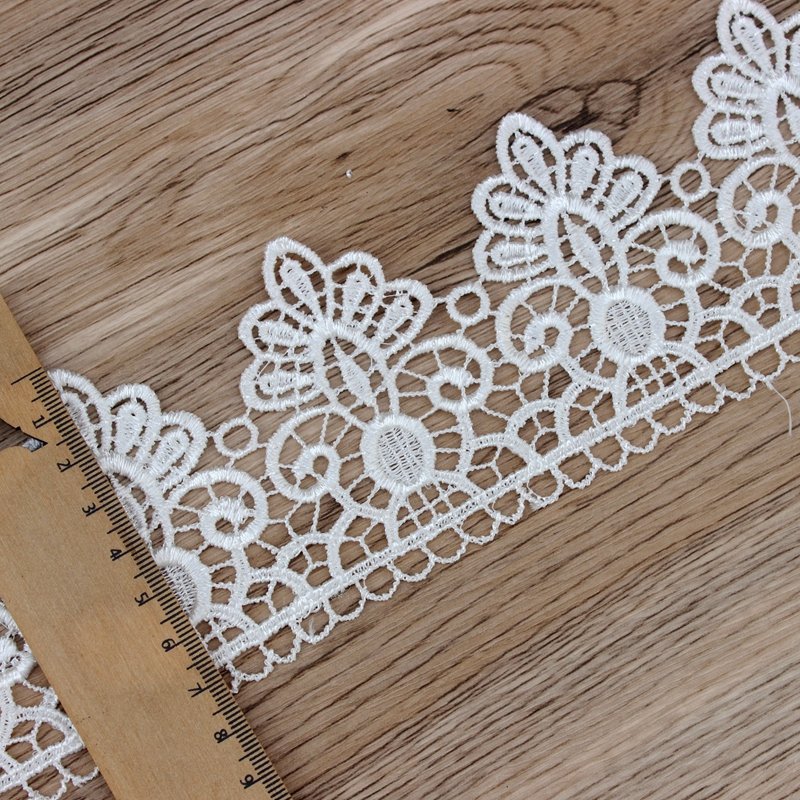 Zeal Custom White Polyester Water Soluble Lace 6cm Wide Exquisite Fringe Ribbons Trim DIY Sewing Supplies Crocheted Fashion