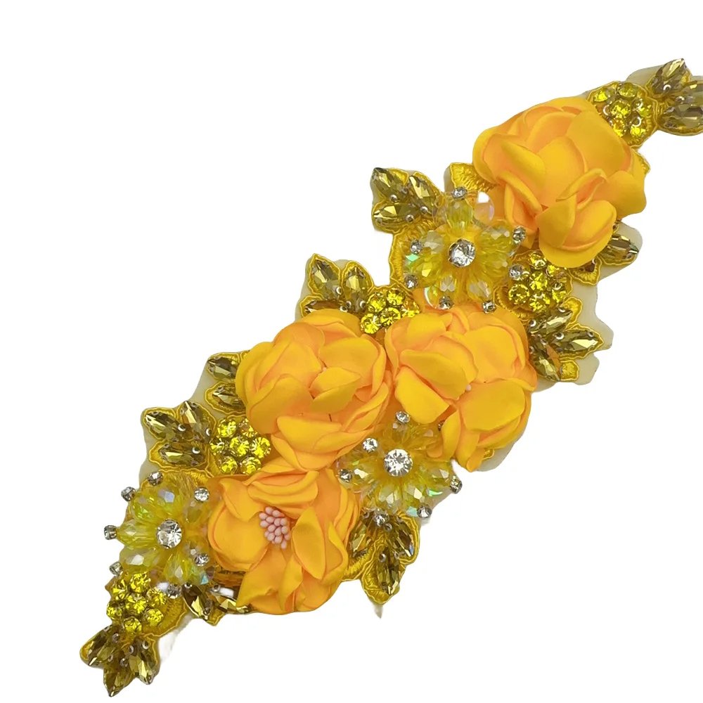 cheap sale pairs handmade 3d flower sew on applique embroidery rhinestone flower patch for evening dress