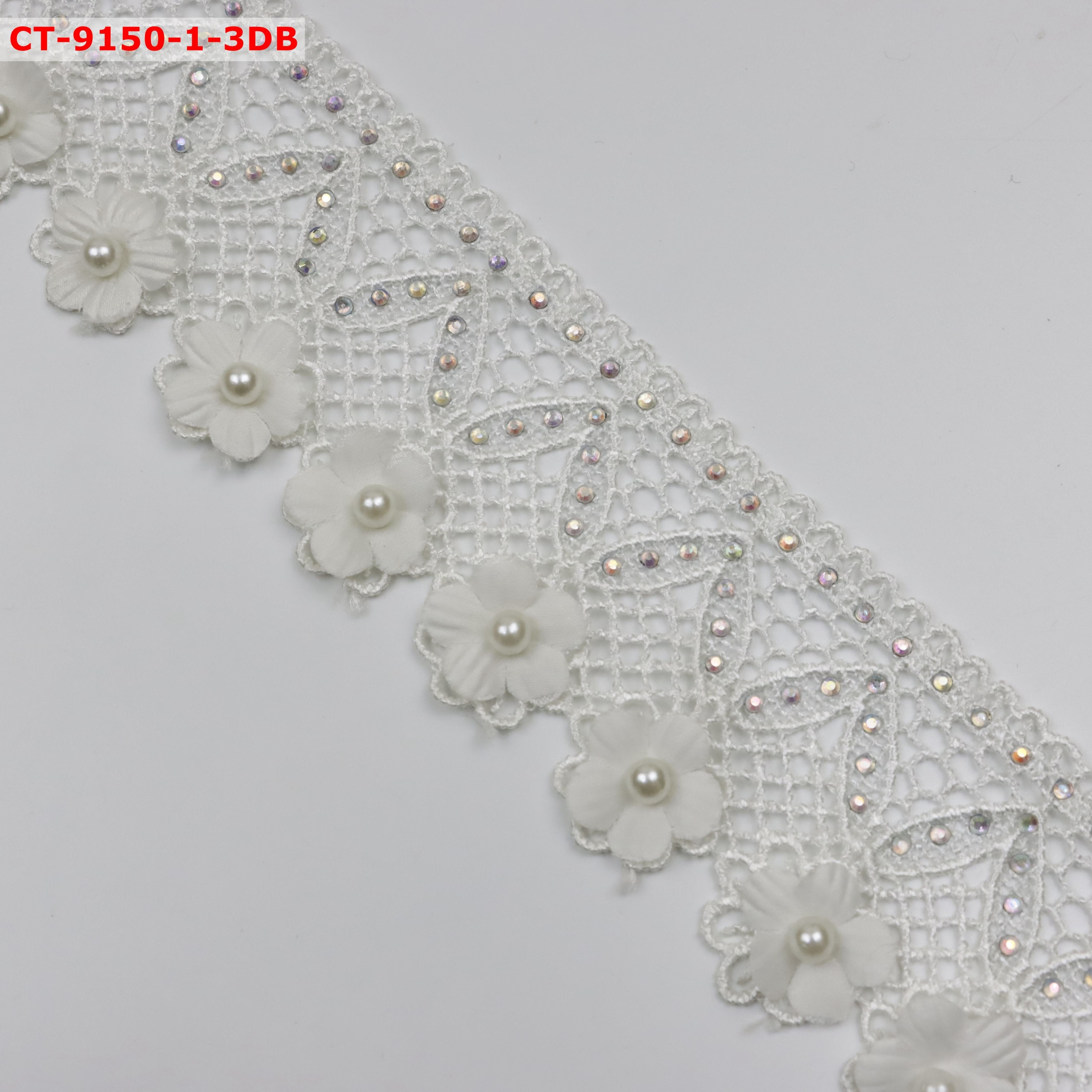 Encajes y cintas 3d guipure rhinestone and crystal beaded lace trim