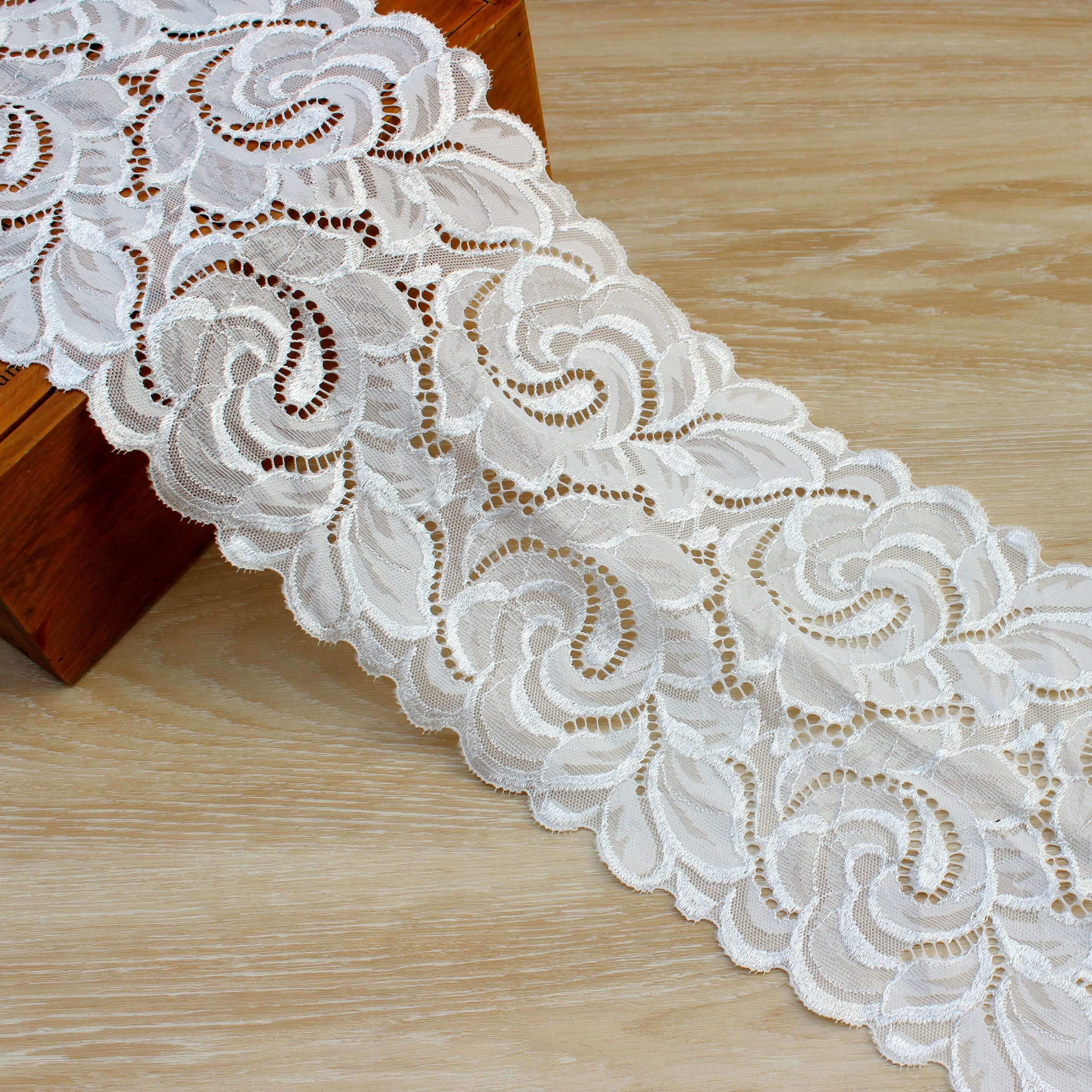 Zeal 17.5cm White Elastic Lace Fabric French Hollow Underwear Stretch Laces Trim DIY Frenchs Hollows Underwears Ornament