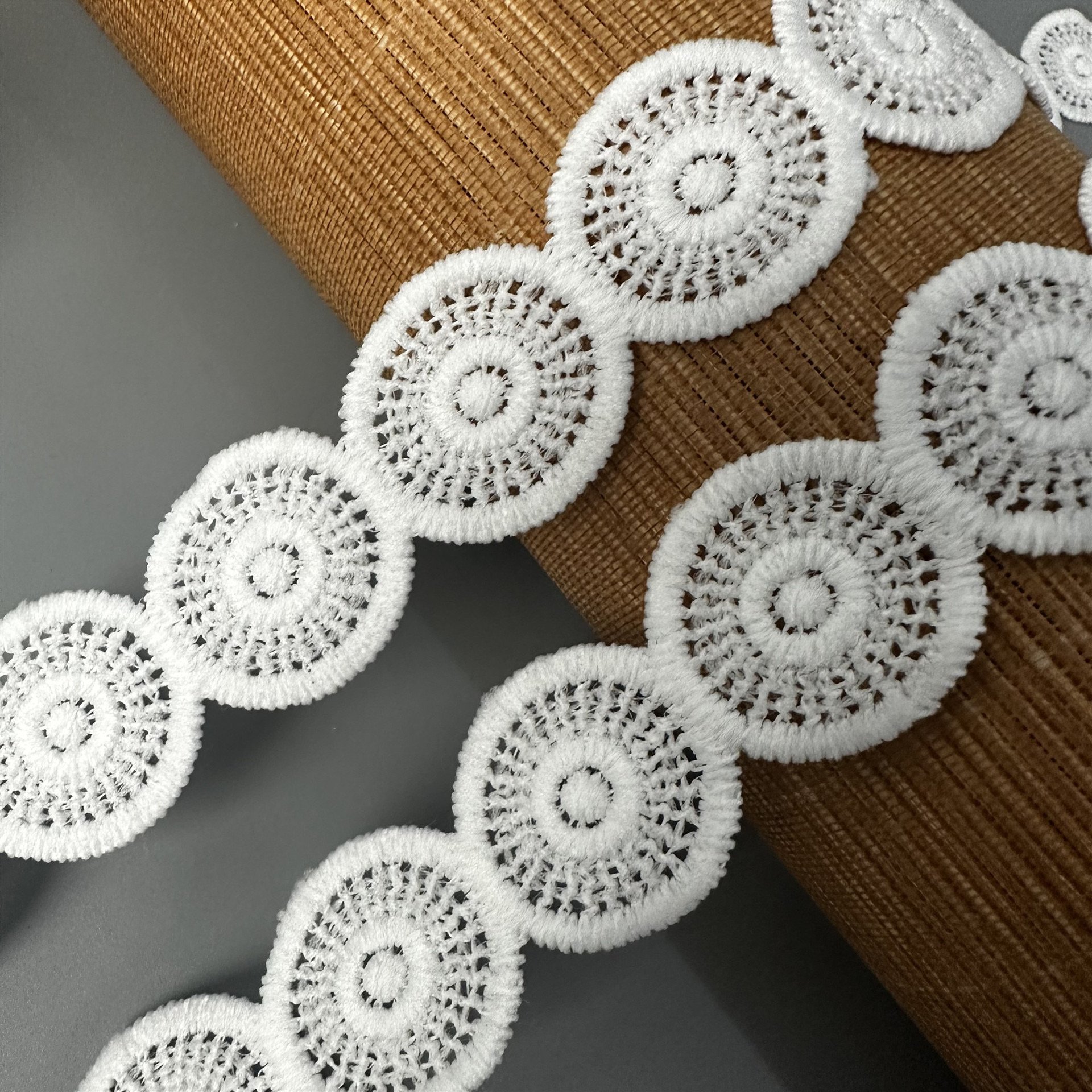 Soft quality guipure lace trimming polyester milk silk white lace trim for dress decoration