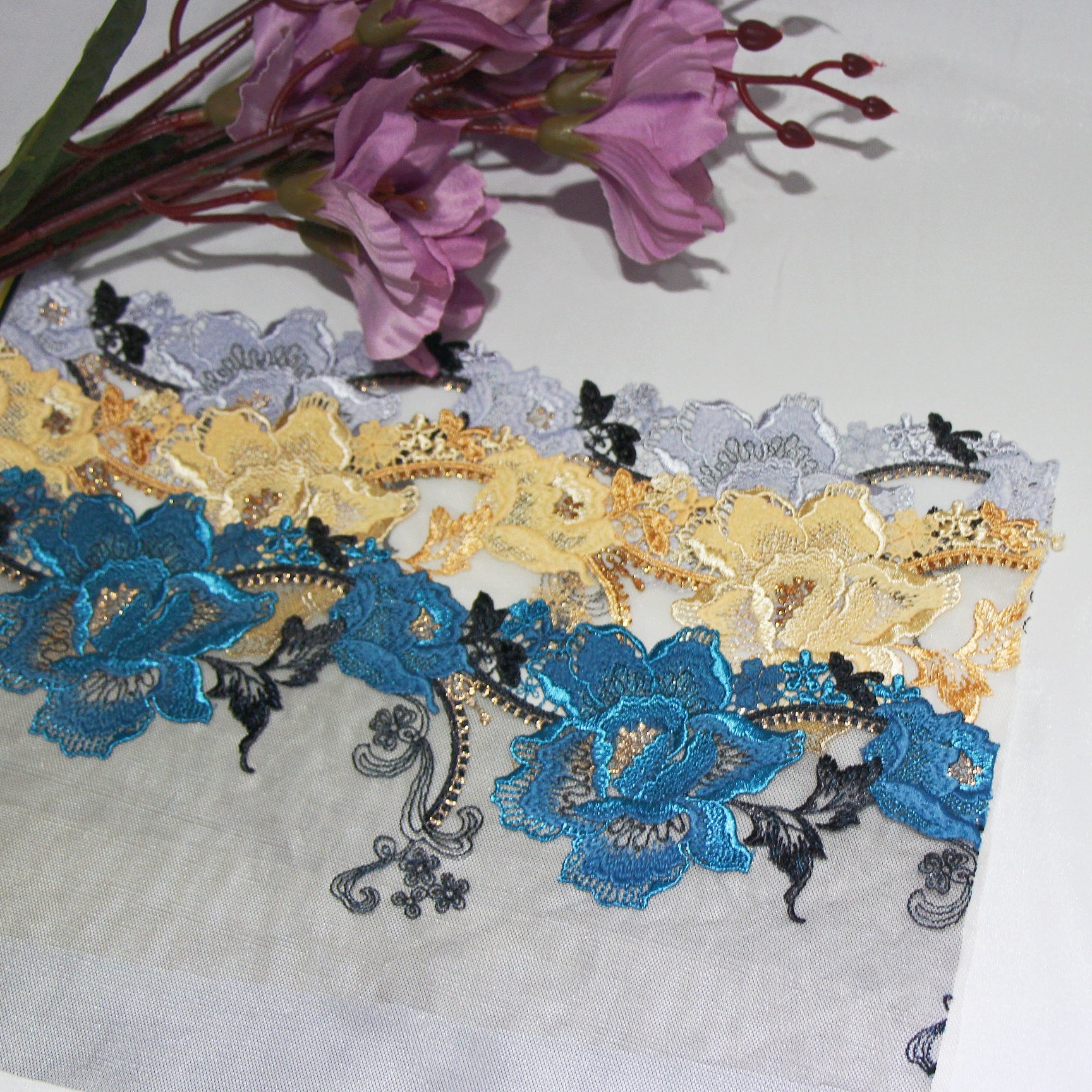2023 New Designs Fancy Mesh Tulle Embroidered Floral Lace Trim for Lingerie Dress