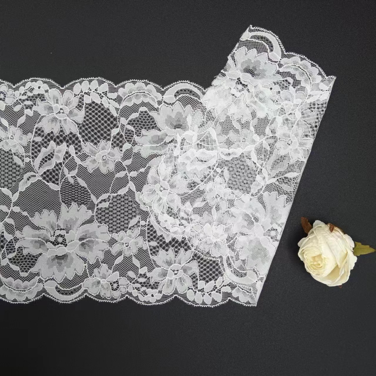 Tulle Elastic Roll Pattern for Womens Bra & Underwear Nylon Spandex Stretch Lace Fabric White Knitted Lace Trim Fashion