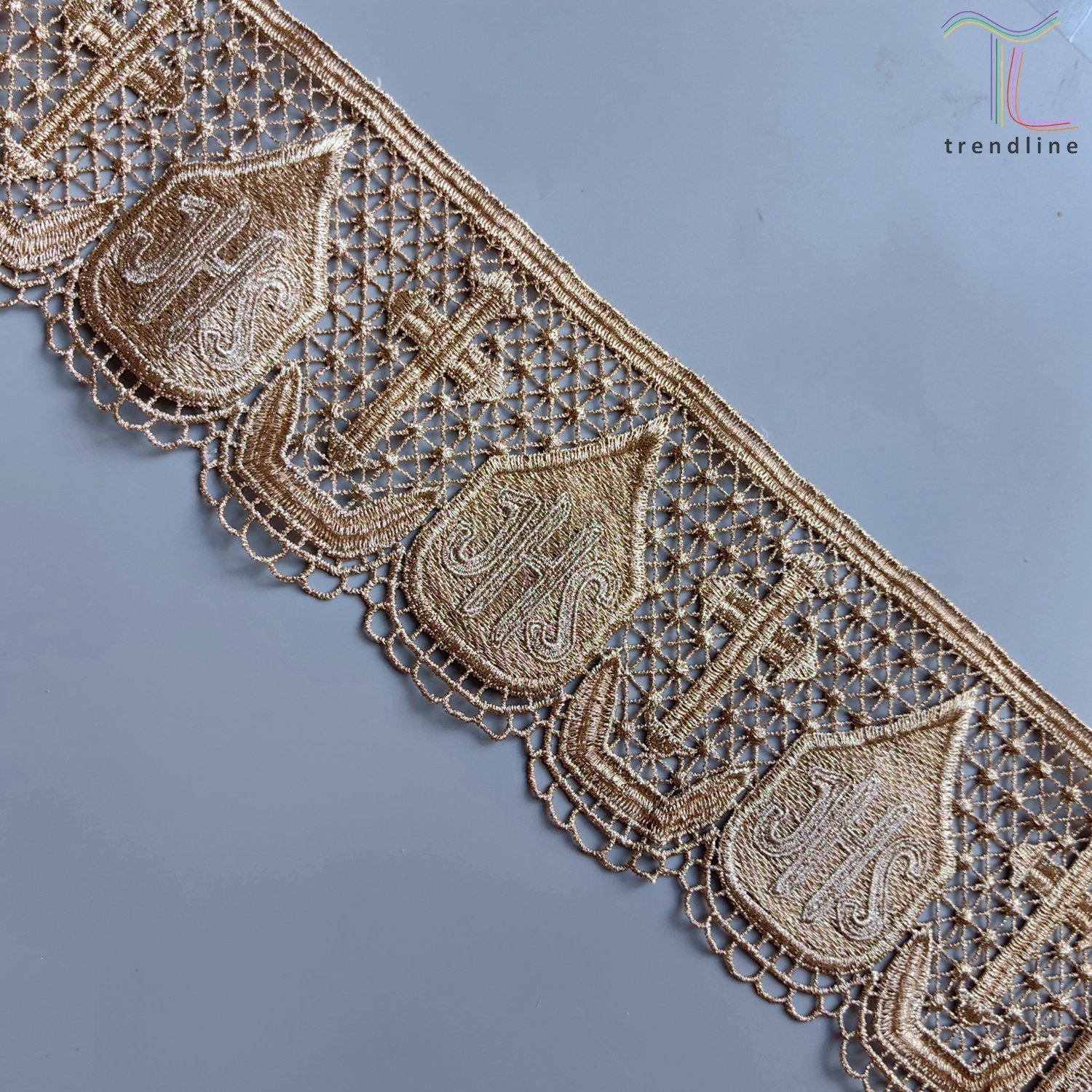 JHS macrame embroidered mariana cross gold french lace trim for liturgical vestment