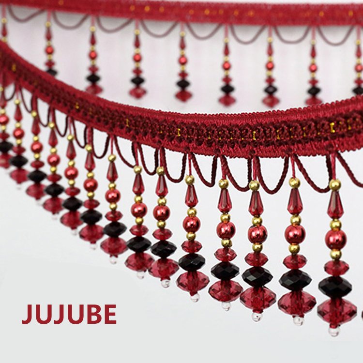 8.8cm crystal beads curtain lace 3 oval beads Curtain Tassel Fringe Trim, Beaded Fringe Trimming