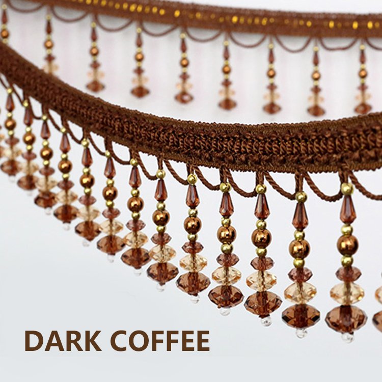 8.8cm crystal beads curtain lace 3 oval beads Curtain Tassel Fringe Trim, Beaded Fringe Trimming