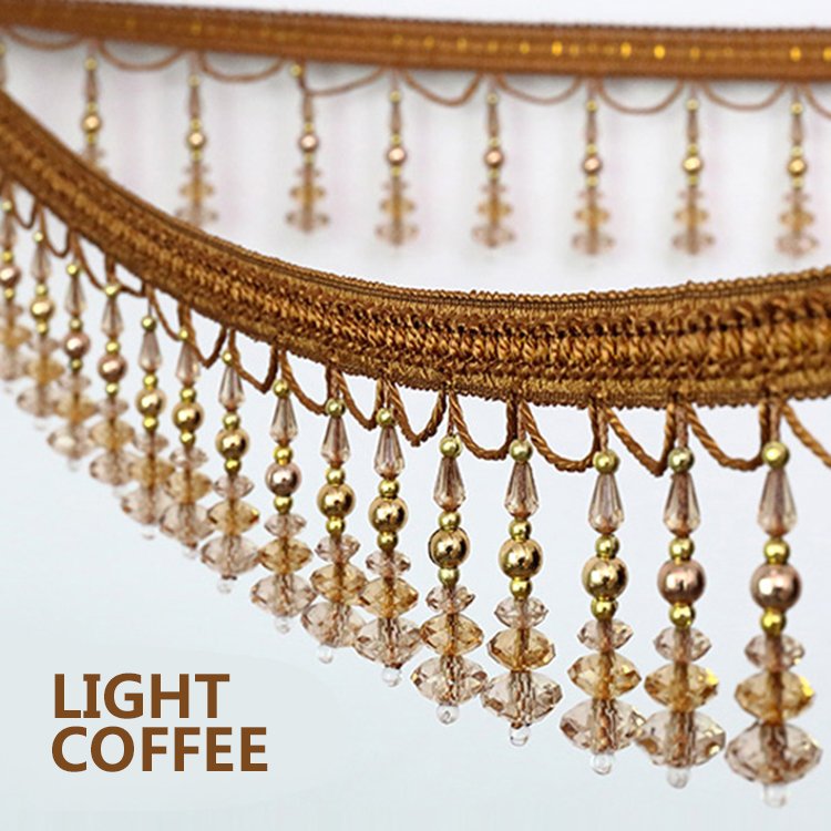 8.8cm crystal beads curtain lace 3 oval beads Curtain Tassel Fringe Trim, Beaded Fringe Trimming