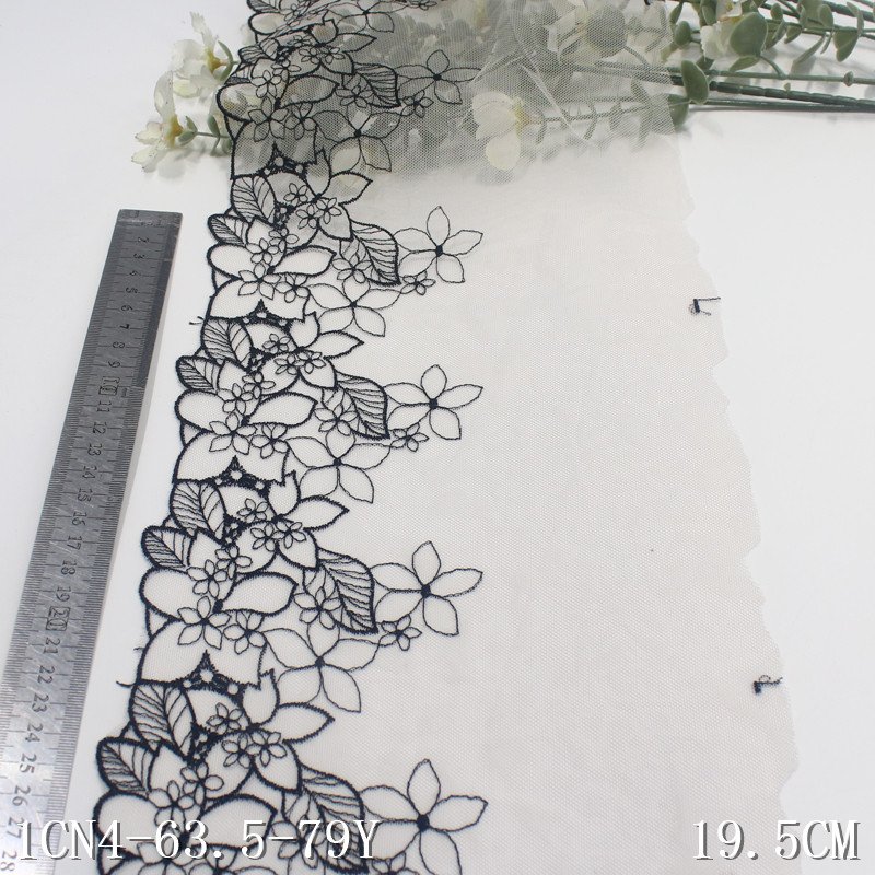 20cm Embroidery Black Flower Embroidered Lace Trim New design Light Pink Mesh Lace Fabric For Women Swimwear