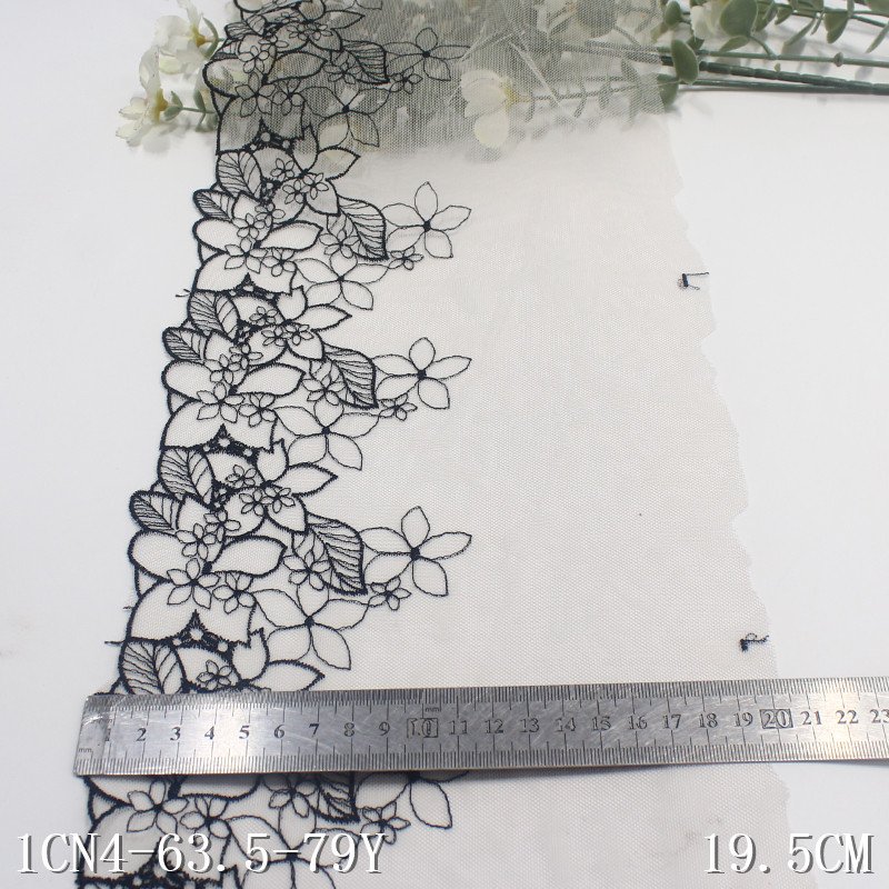 20cm Embroidery Black Flower Embroidered Lace Trim New design Light Pink Mesh Lace Fabric For Women Swimwear