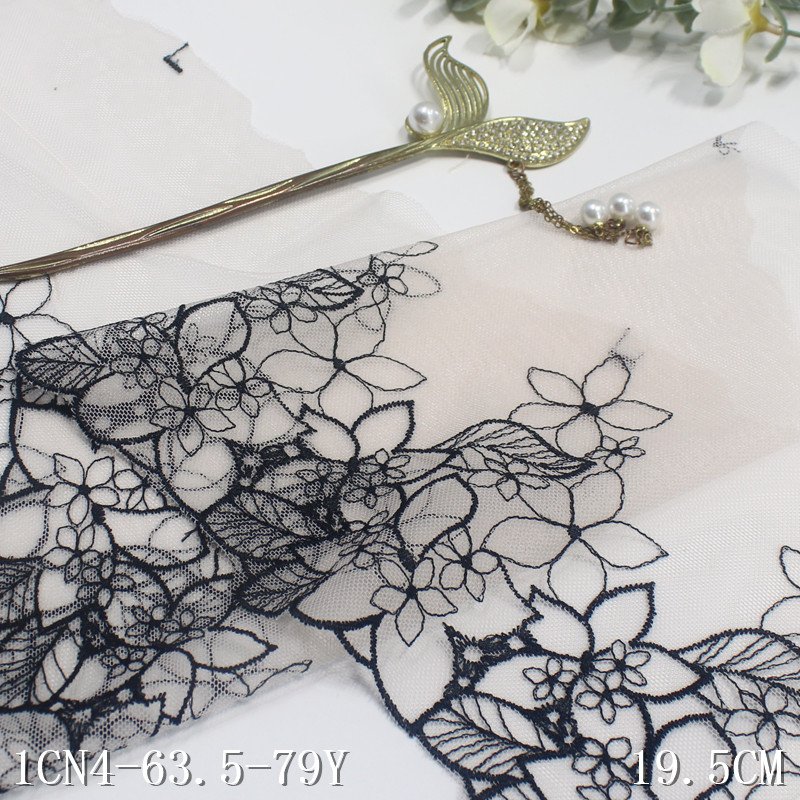 20cm Embroidery Black Flower Embroidered Lace Trim New design Light Pink Mesh Lace Fabric For Women Swimwear