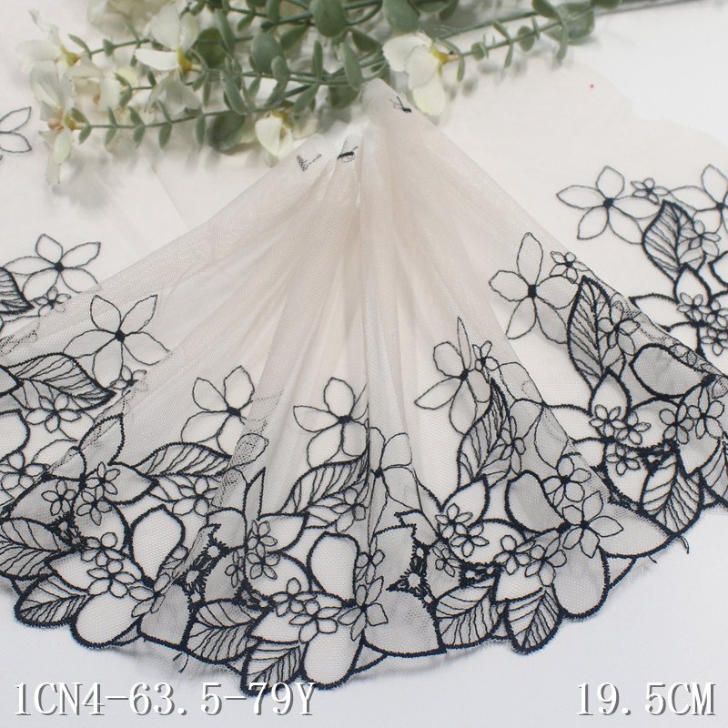 20cm Embroidery Black Flower Embroidered Lace Trim New design Light Pink Mesh Lace Fabric For Women Swimwear