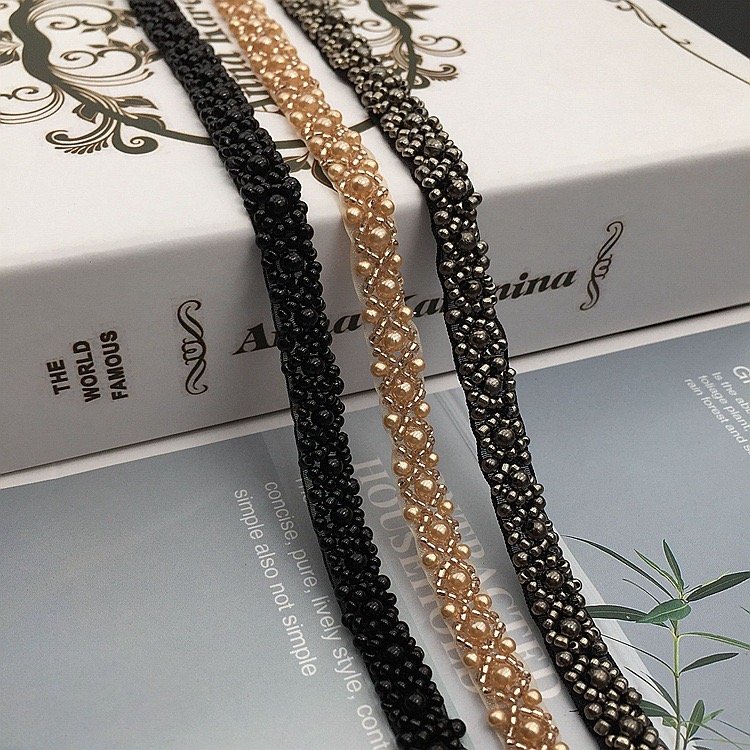 Factory-Produced Elegant Sexy Pearl Beaded Embroidery Lace Trim Mesh Handmade Beaded Clothes Shoes Bags DIY Decorative