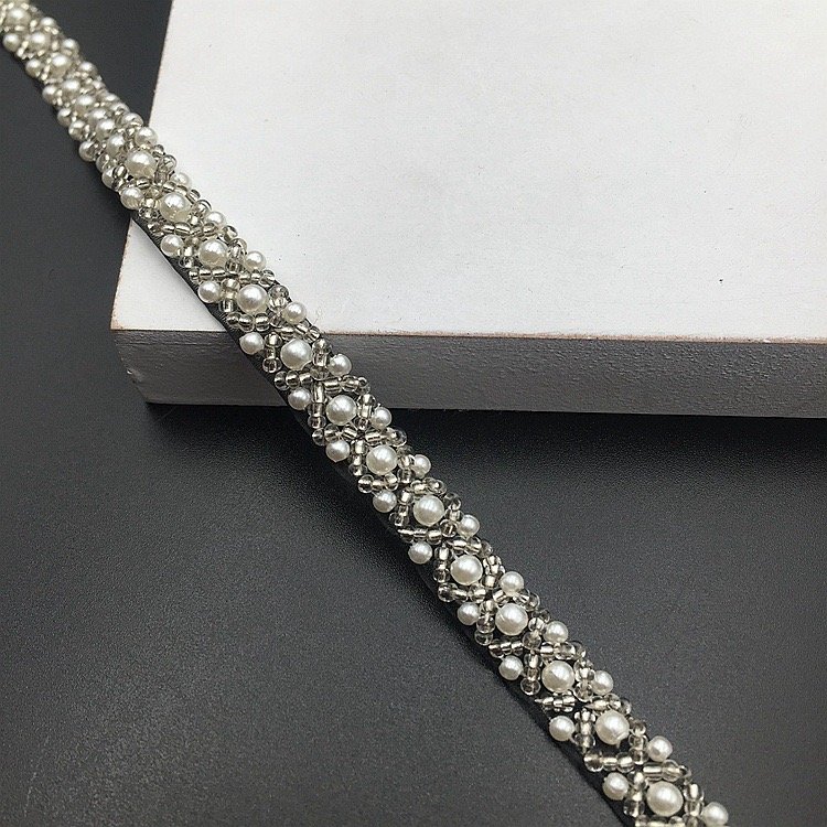 Factory-Produced Elegant Sexy Pearl Beaded Embroidery Lace Trim Mesh Handmade Beaded Clothes Shoes Bags DIY Decorative