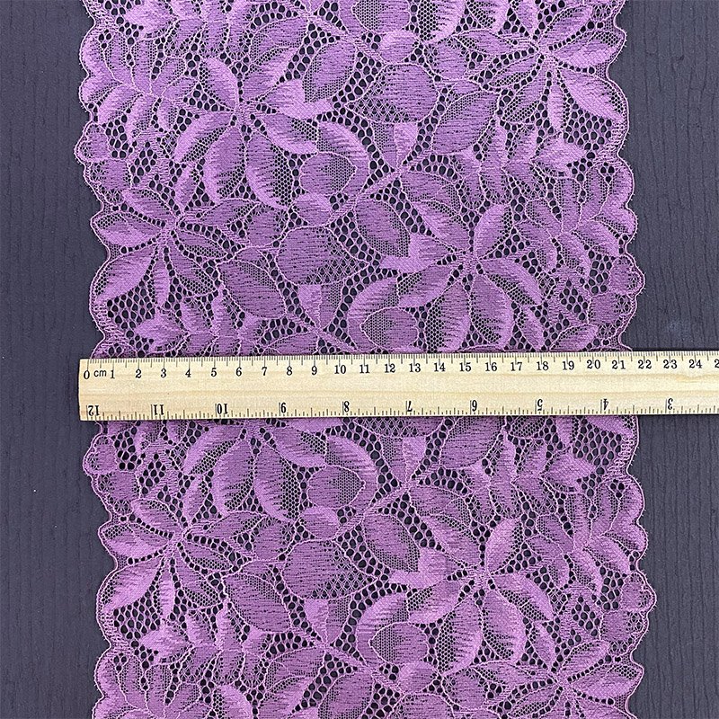 Stock Elegant Pink 23.5CM Spandex Elastic Lace Trim Fancy Flower Mesh Lace Stretch Lace Fabric For Women Dress Lingerie