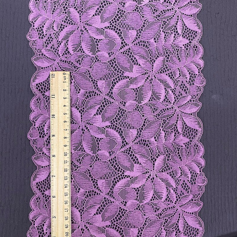 Stock Elegant Pink 23.5CM Spandex Elastic Lace Trim Fancy Flower Mesh Lace Stretch Lace Fabric For Women Dress Lingerie