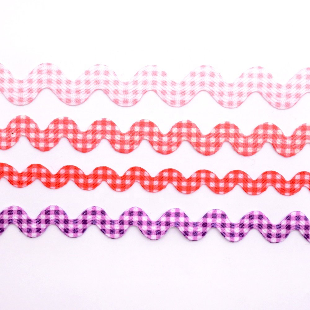 Wholesale 1cm polyester printed dots woven ric rac trims custom colorful zig zag ribbons for dresses garment crafts DIY