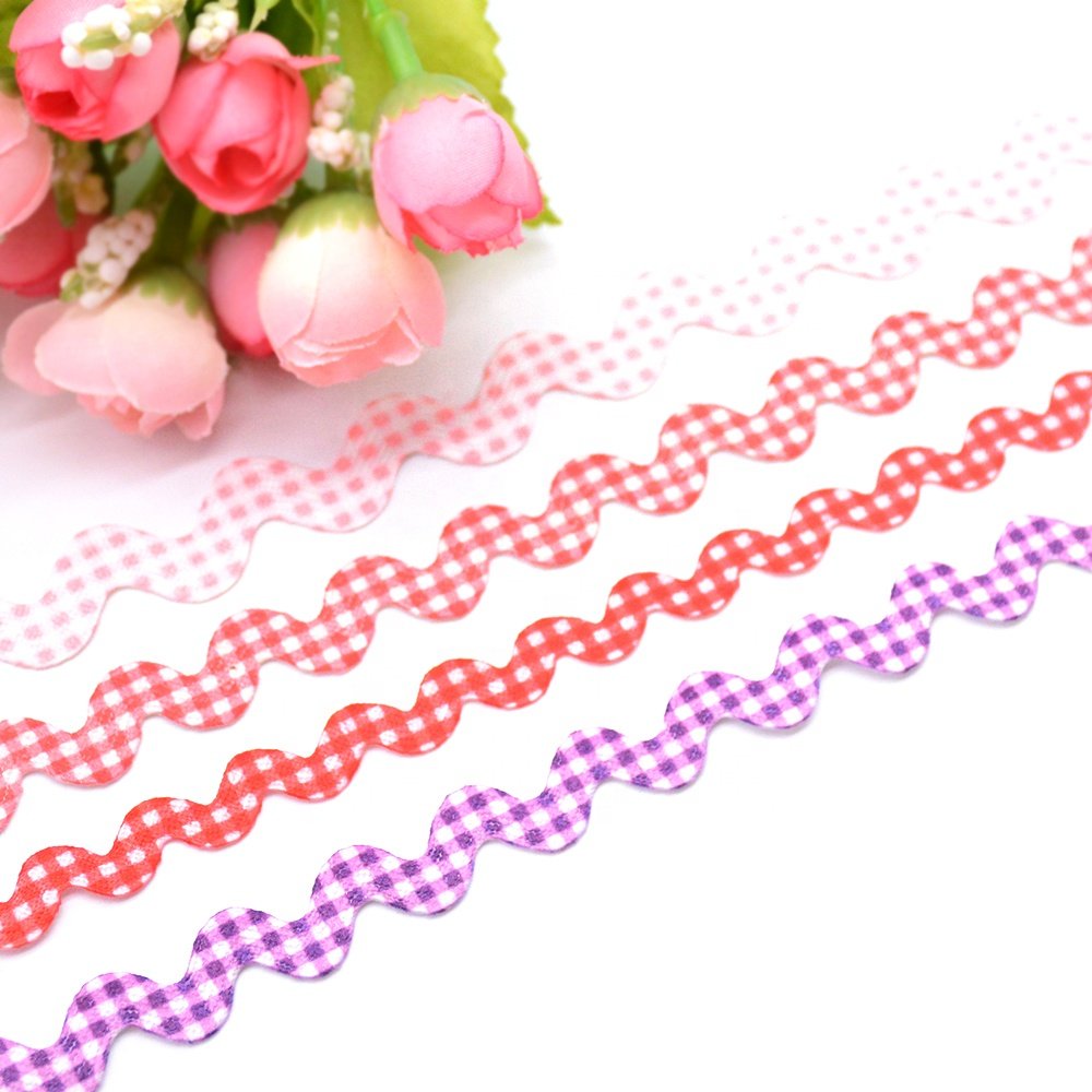 Wholesale 1cm polyester printed dots woven ric rac trims custom colorful zig zag ribbons for dresses garment crafts DIY