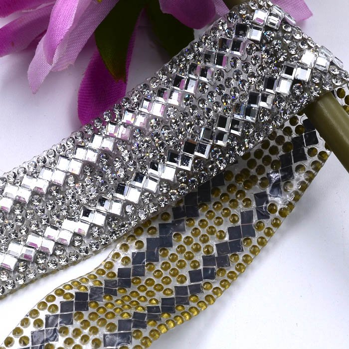 30mm crystal iron-on hot fix rhinestone trims, strip crystal hot fix trimming mesh