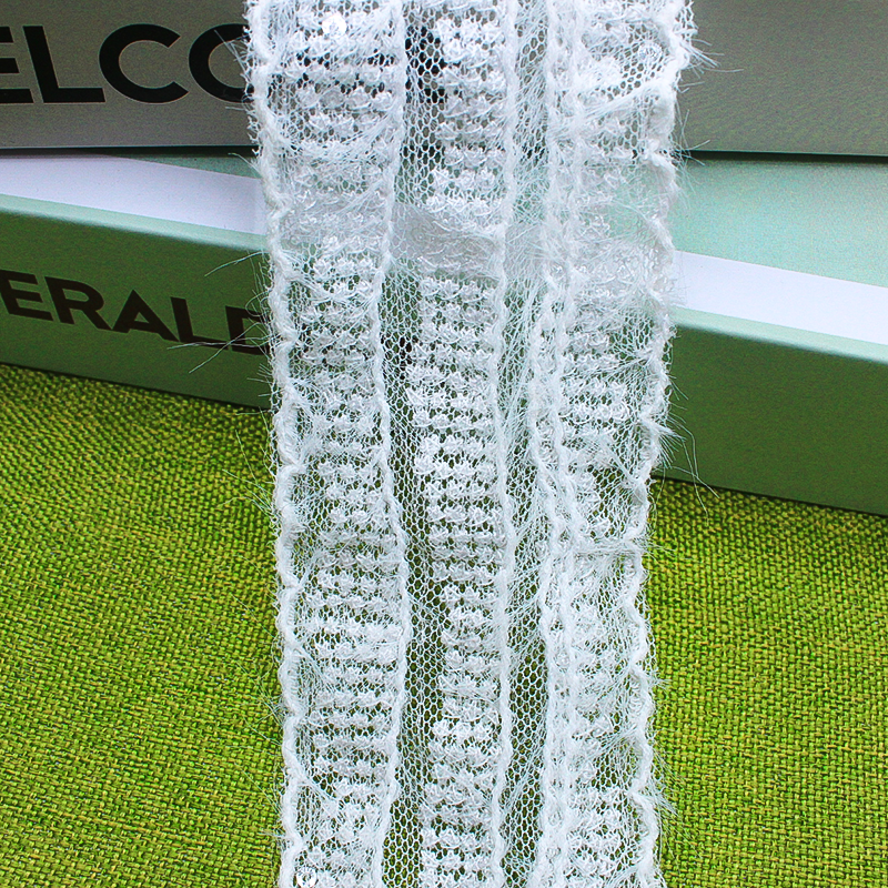 Fashion Lace trimming embroidery machine sequin malla bordada for french Clothing design lace