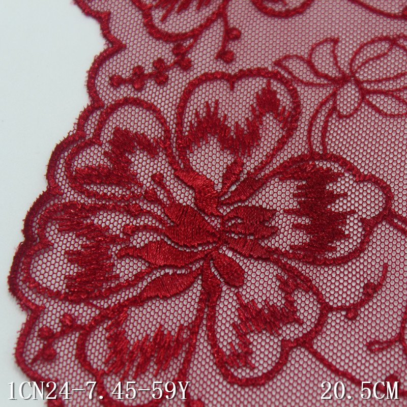 Wholesale Floral Embroidery Designs Curtain Lace Border Pink Mesh Embroidered Lace Trim for Lingerie