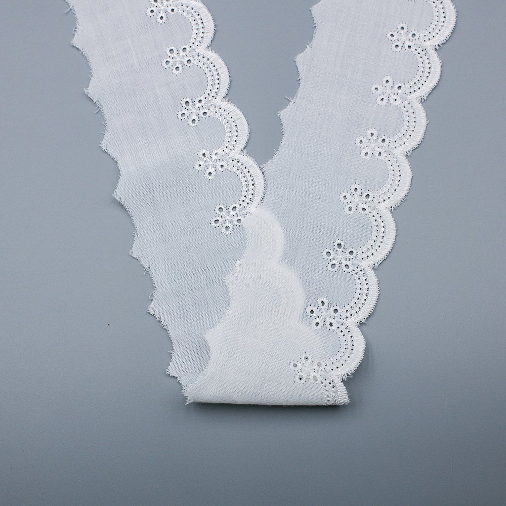 Wholesale factory 100% cotton eyelet border embroidery cotton lace trim for clothing